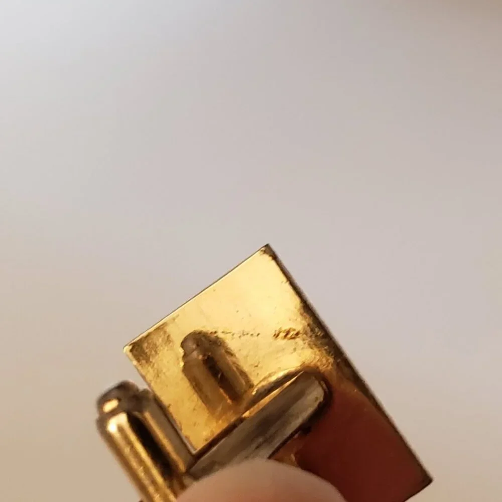 Vintage Gold Tone Angled Ridged Striped Metal Cufflinks Goldtone Rectangular